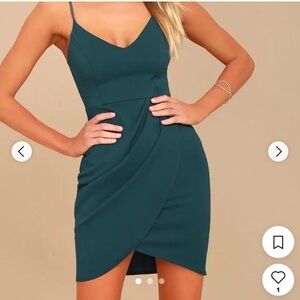 Lulu's Teal Asymmetrical Ruched Mini Dress